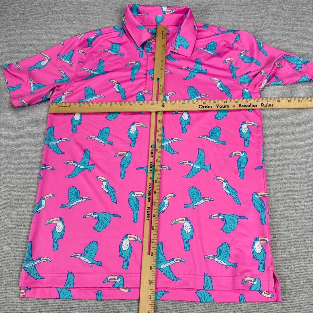 Chubbies Mens Pink Toucan Bird Print Performance Polo Shirt Small - Picture 8 of 8